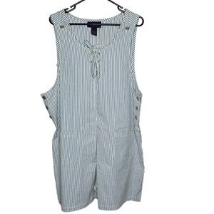 Denim & Co. Women's Plus 1X Blue and White Striped SHORTALLS w/Pockets Overalls